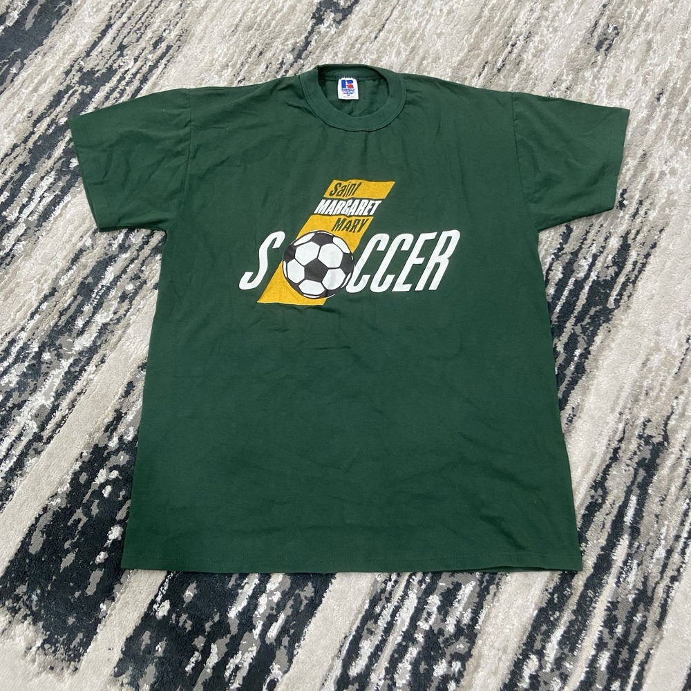 Vintage 90s‎ Russell Athletic Saint Margaret Mary Soccer #78 Green Made USA Sz M
